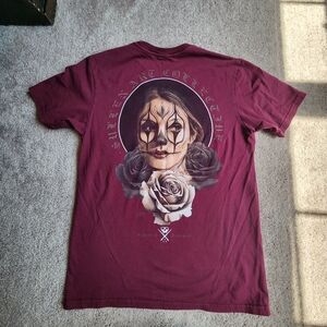 Burgundy Graphic Tee with Artistic Face Design